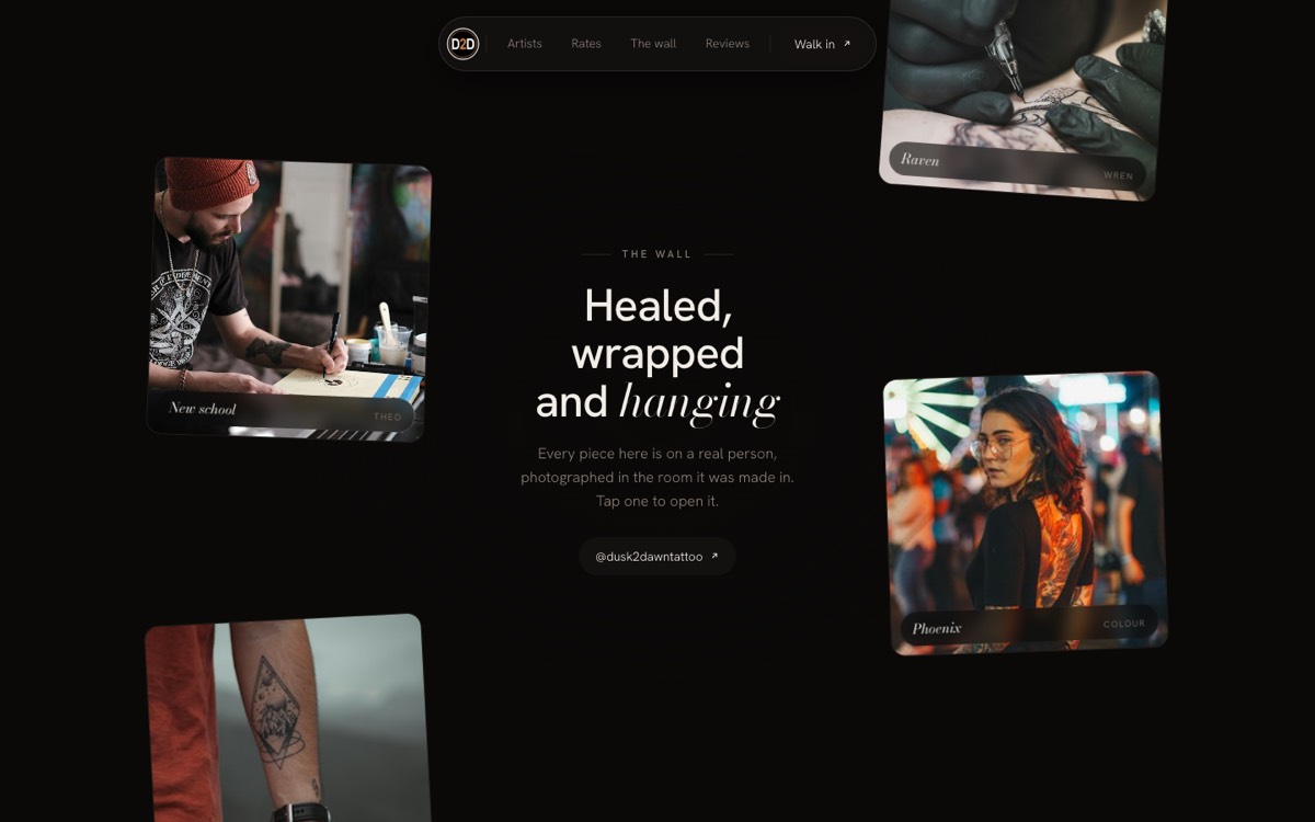 Website for a tattoo studio, the gallery section
