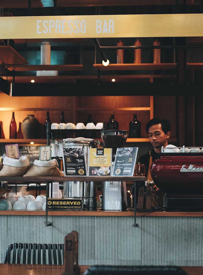 The espresso machine on the bar